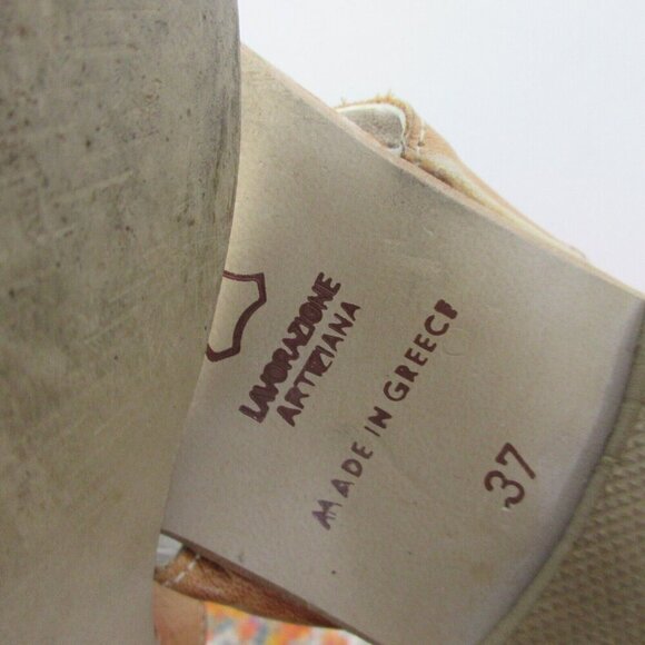 Lavorazione Artigiana Women Toe Ring Sandals 37 Brown Silver Slides Flats 364 - Picture 4 of 12